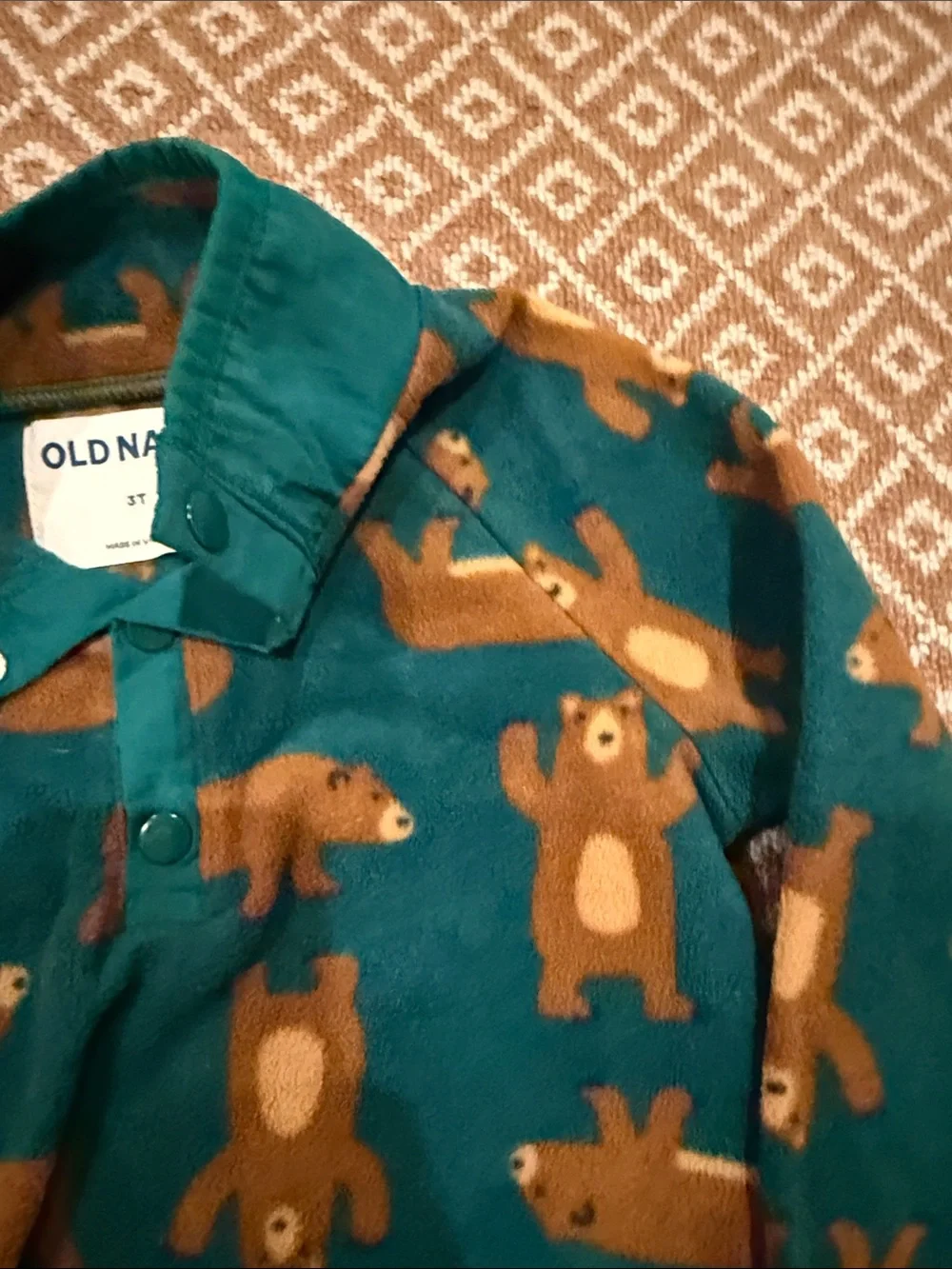Old Navy Kids Bear-Print Fleece Pullover - Teal & Brown Size 3T